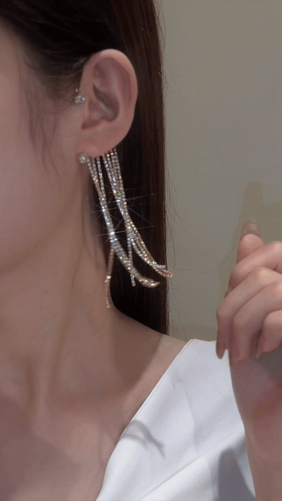 Long Crystal Tassel Earrings Ainuua