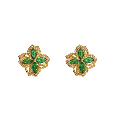 Green Zircon Rotating Four-leaf Clover Earrings Ainuua