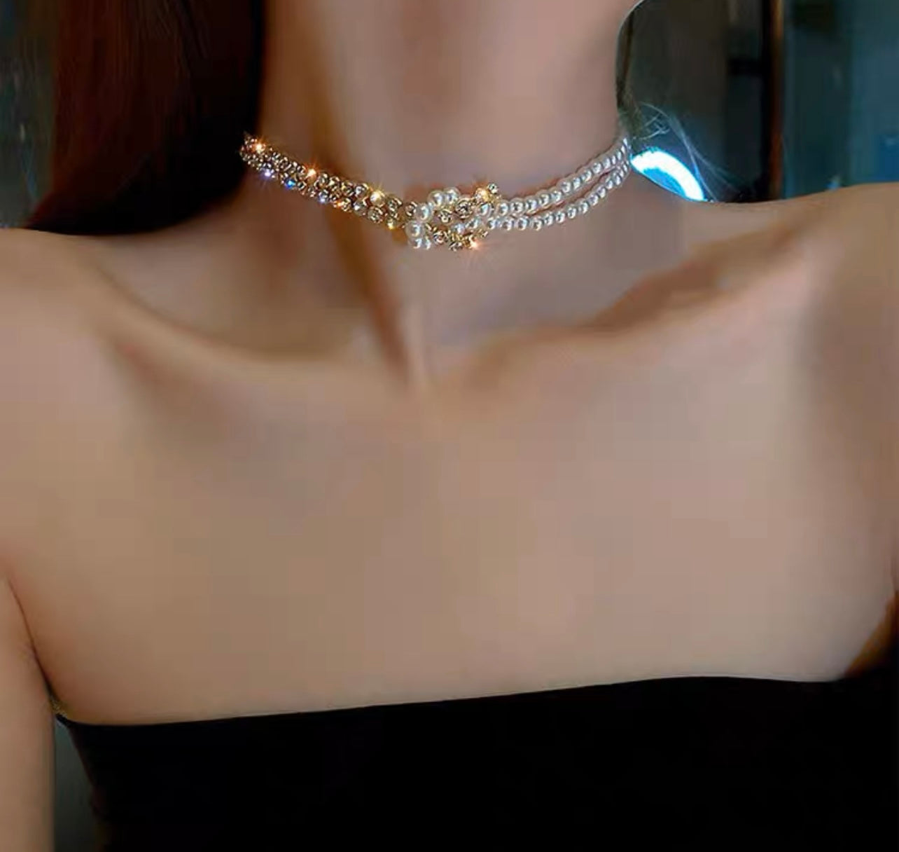 Pearl Zircon Chocker Necklace Ainnua