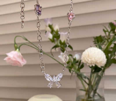 Butterfly Pink Zircon Necklace Ainuua